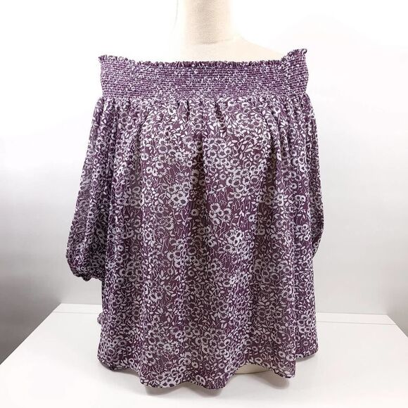 LOFT Floral Off-Shoulder Blouse Medium - Picture 3 of 10